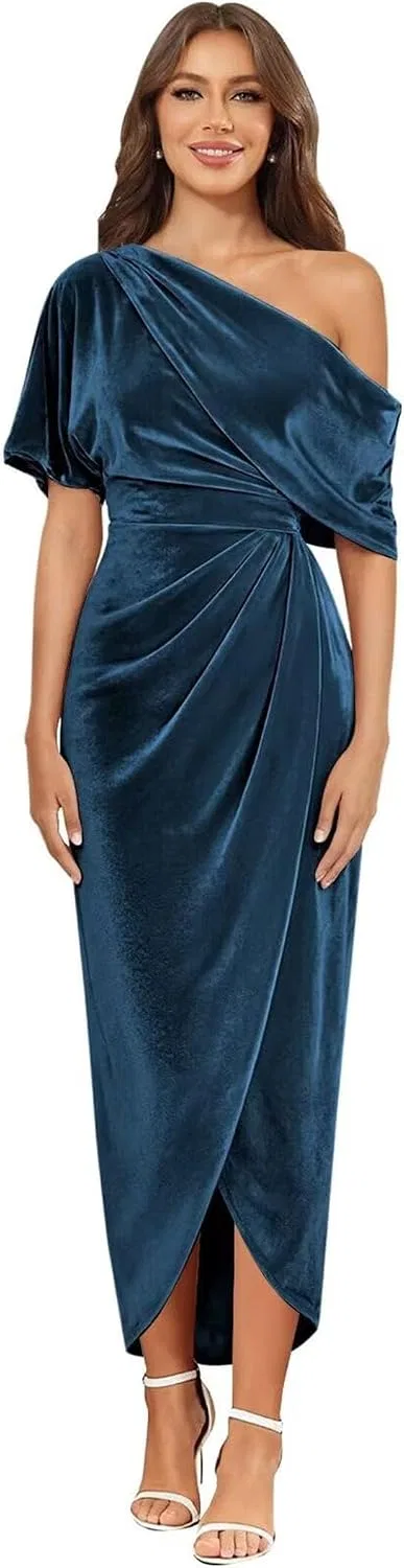 Женское вельветовое платье с одним плечом, Casual Mermaid, Peacock