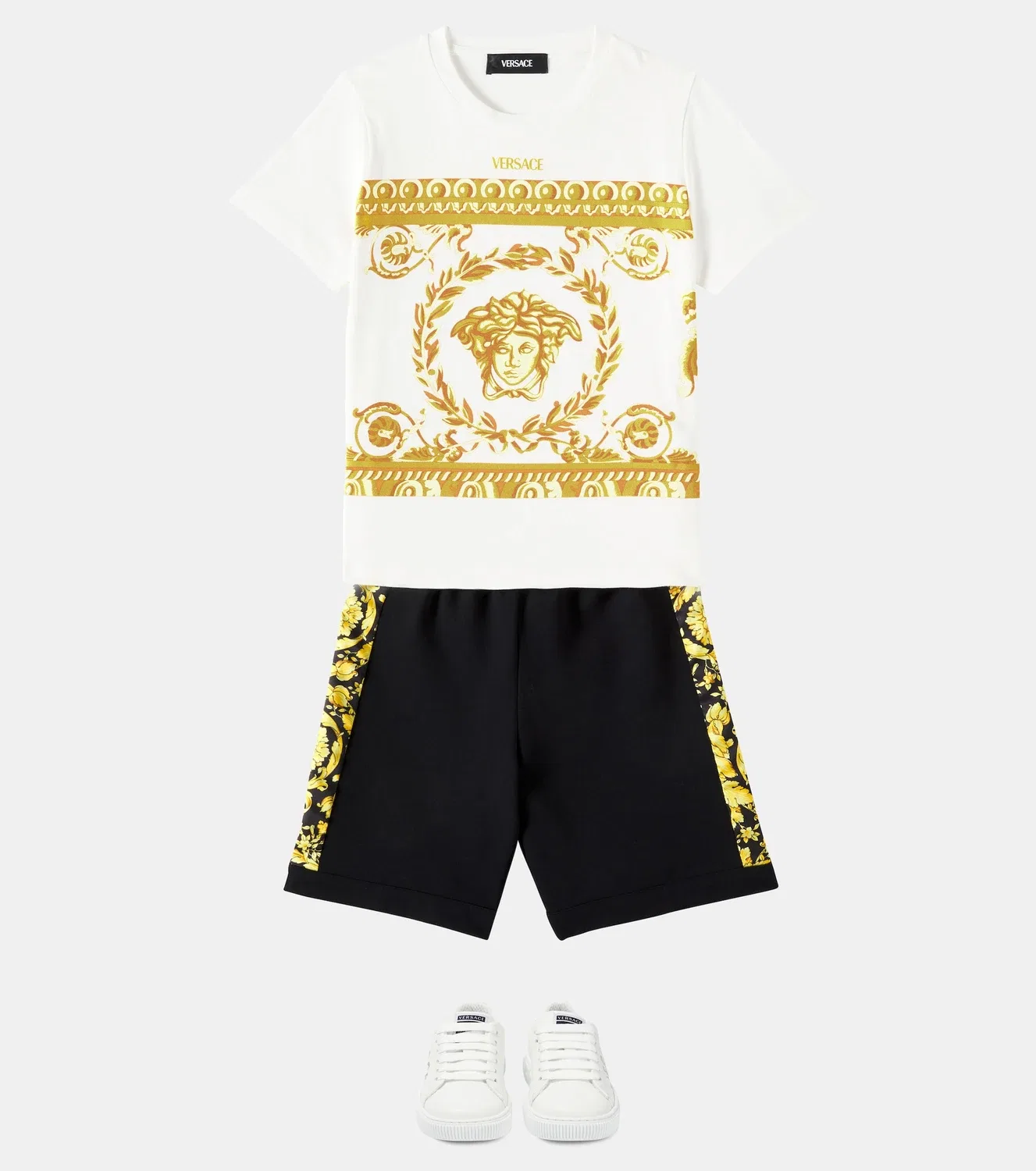 Шорты из джерси с отделкой из твила Versace Kids, черный — фото 2