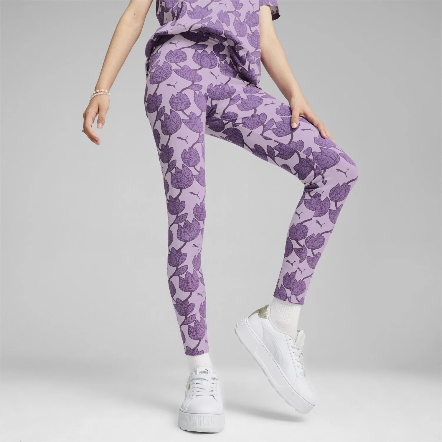 Детские леггинсы с цветочным принтом ESS+ BLOSSOM Puma, Grape Mist Purple — фото 2