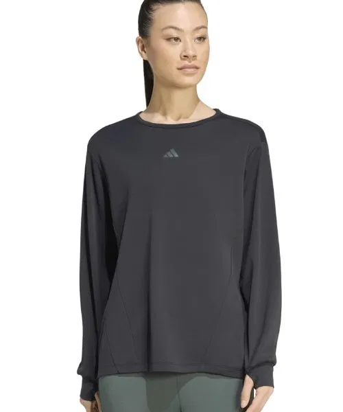 Женская футболка с длинным рукавомс брендовым логотипом Adidas, Black