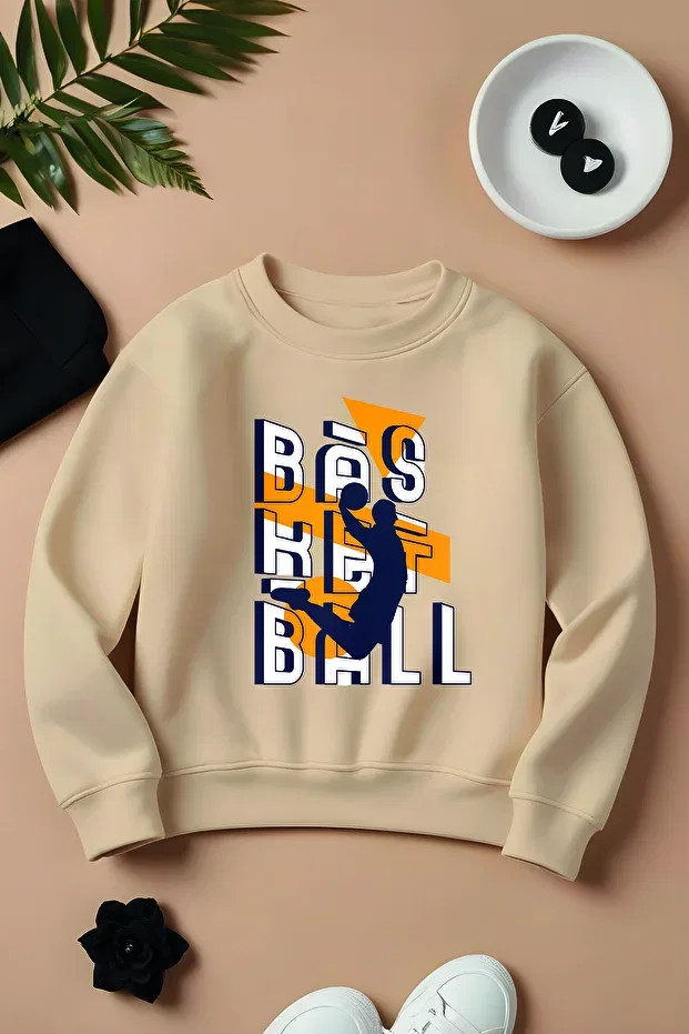 Детские свитшот для мальчиков с принтом Basketball Myada, Beige