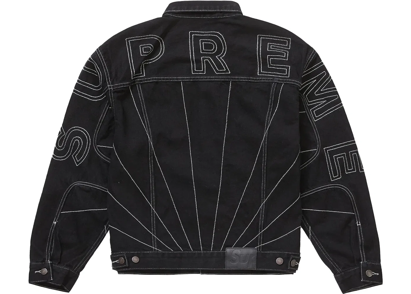 Мужская джинсовая куртка с радиальной вышивкой Supreme, Black — фото 2