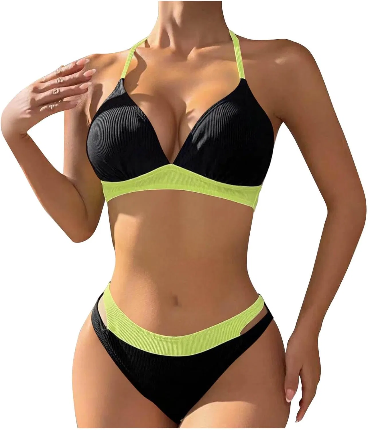 Женский бикини-комплект Ribbed Color Block, Black