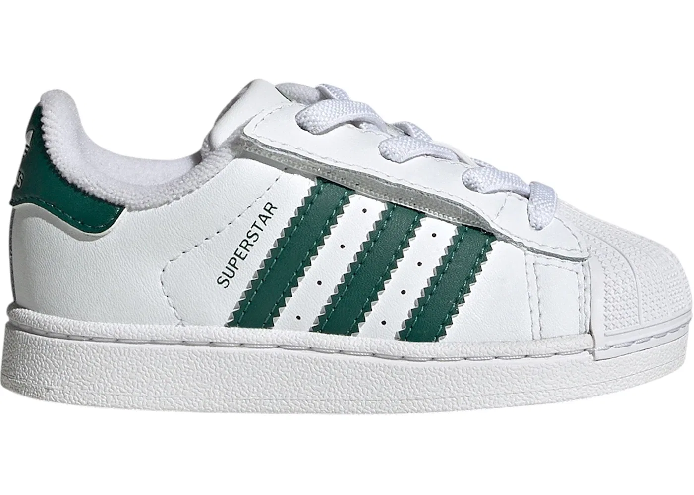 Детские кроссовки lifestyle с застежкой-липучкой Adidas Superstar II Comfort Closure, Cloud White Collegiate Green Cloud White