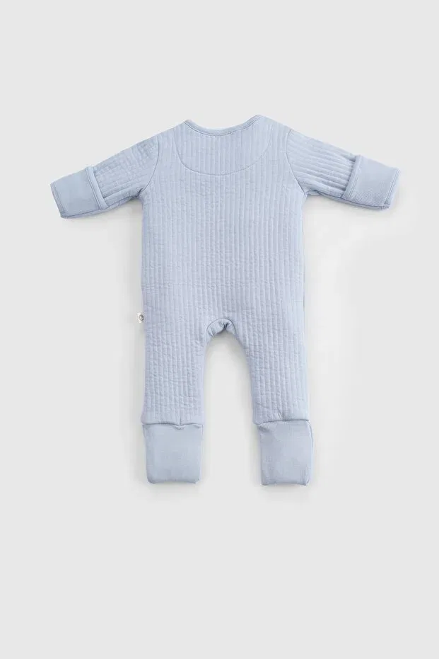 Детский комбинезон для новорожденных стеганый Quilted blue baby romper with booties and gloves Little Gusto, Blue — фото 2