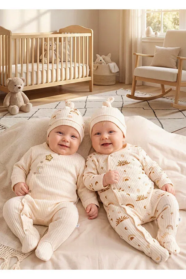 Детский комбинезон с принтом 4-предметный набор Sun patterned Babymod, Ecru