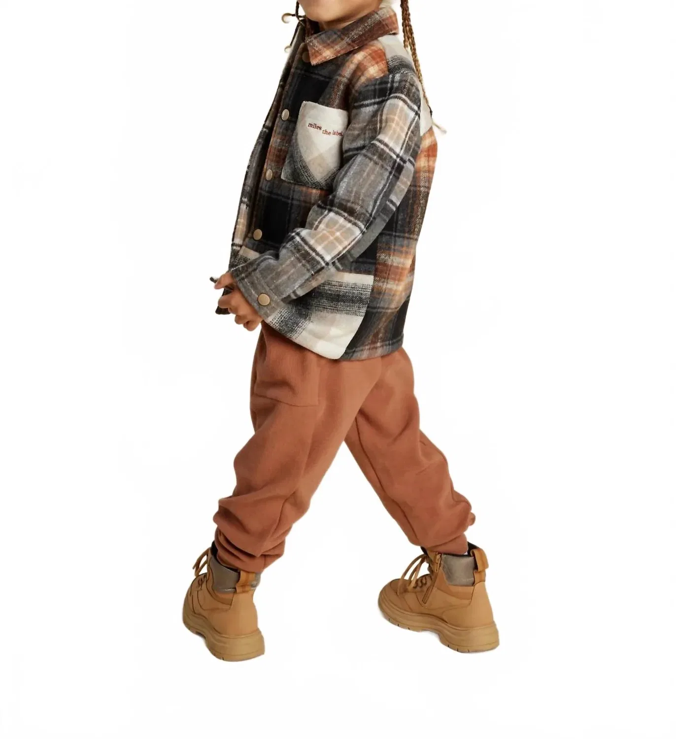 Детская рубашка-куртка утепленная с принтом Copper Plaid Shacket Miles the Label, Black Multi — фото 3