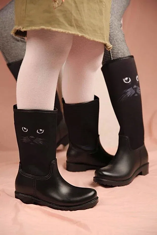 Детские ботинки для девочек водонепроницаемые Kdc waterproof mother girl boots Pabuçland, Black — фото 2