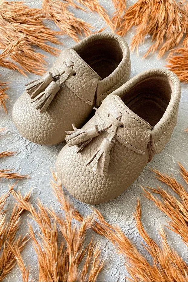 Детские тапочки из натуральной кожи для мальчиков Bony Mink Genuine Leather First Step Shoes Li Puna, Taupe
