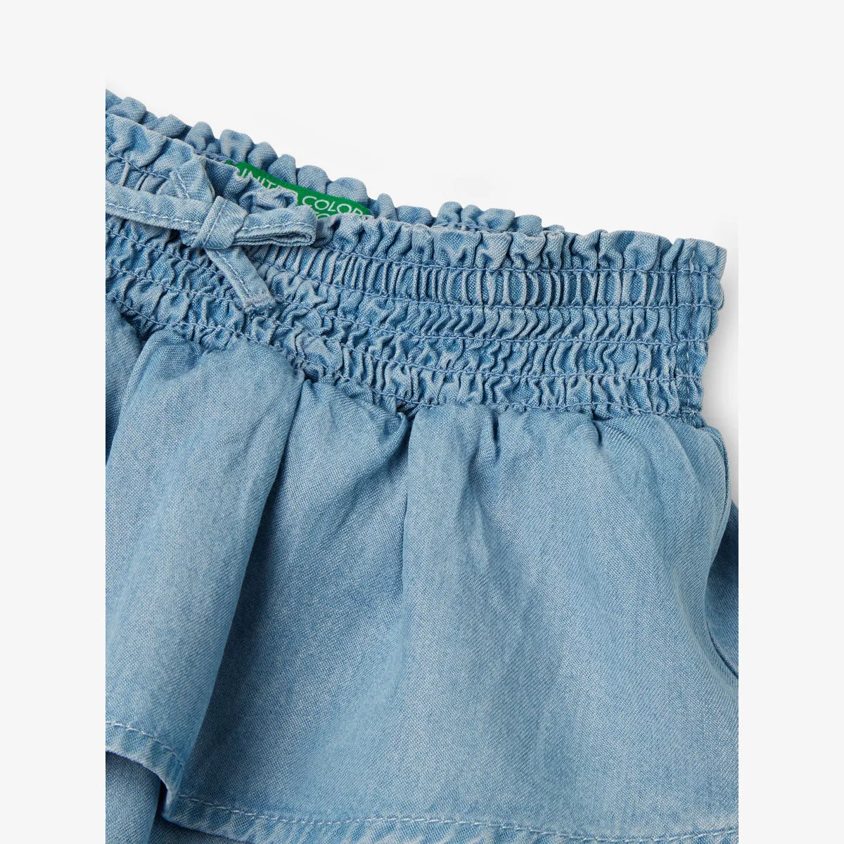 Многоярусная юбка из шамбре (6-14 лет) Benetton, светло-голубой — фото 2