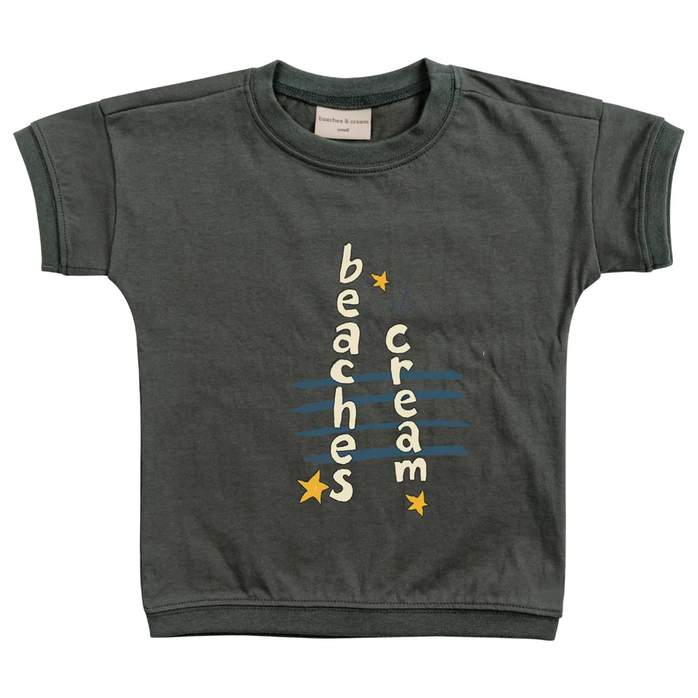Детская футболка с принтом Anchor Lettering с коротким рукавом BEACHESAND CREAM KIDS, Charcoal