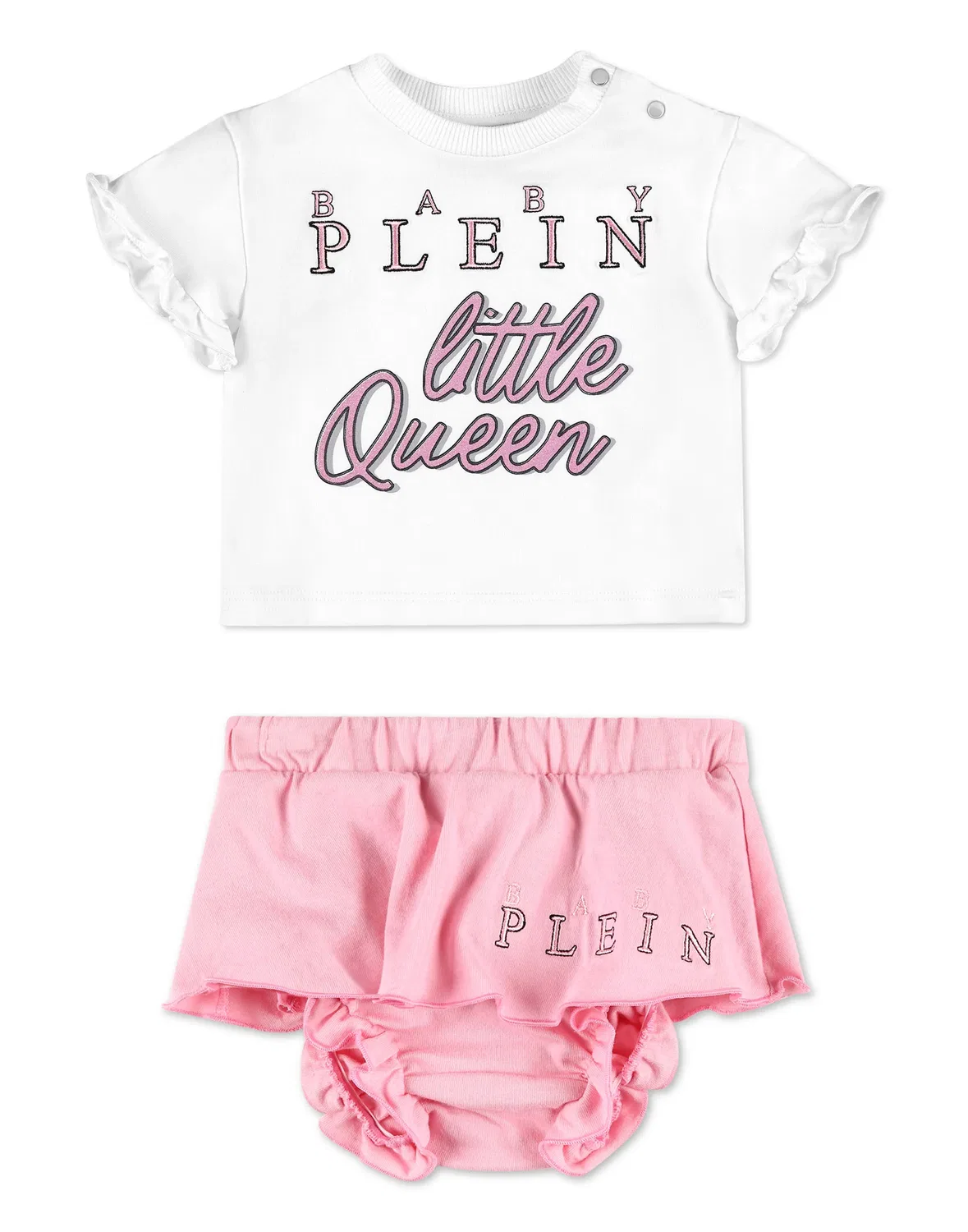 Детский комплект футболки и юбки с вышивкой PHILIPP PLEIN, White/Rose