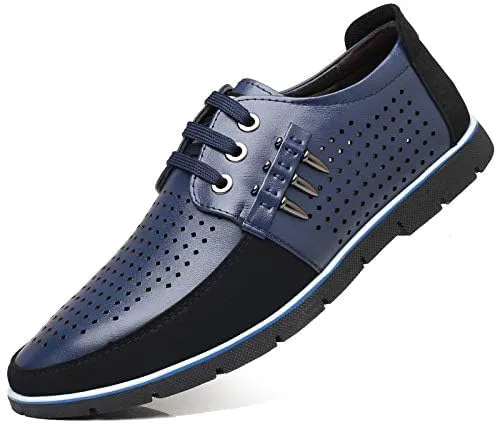 

Мужские дерби оксфорды на шнуровке с ортопедической стелькой, повседневные прогулочные туфли, противоскользящие, для офиса и работы, кожаные Boxpopla, синий