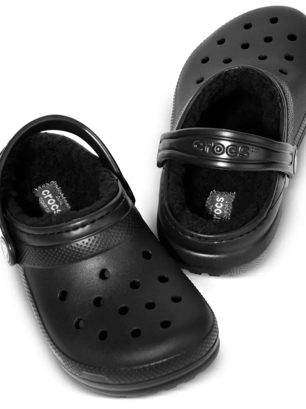 Сандалии с меховой отделкой Crocs Kids, черный — фото 4