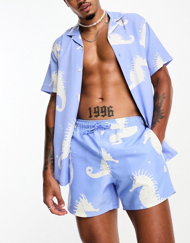 

ASOS DESIGN — Короткие шорты для плавания с принтом «Морской конек», часть комплекта