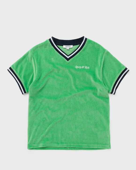 

Топ Sporty & Rich Italic Logo Embroidered V-Neck Tee, цвет verde/navy