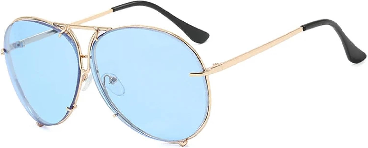 

Женские солнцезащитные очки для женщин и мужчин, увеличенного размера, с металлическим покрытием, зеркальные, роскошные, с защитой от УФ-излучения UV400 VVTWSSW, Gold-blue