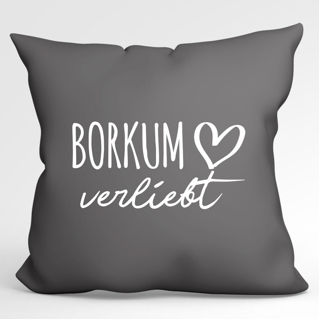 

УРАА! Подушка Borkum in love Декоративный чехол на подушку без наполнения Серый Сталь с названием любимого острова Hellweg Druckerei