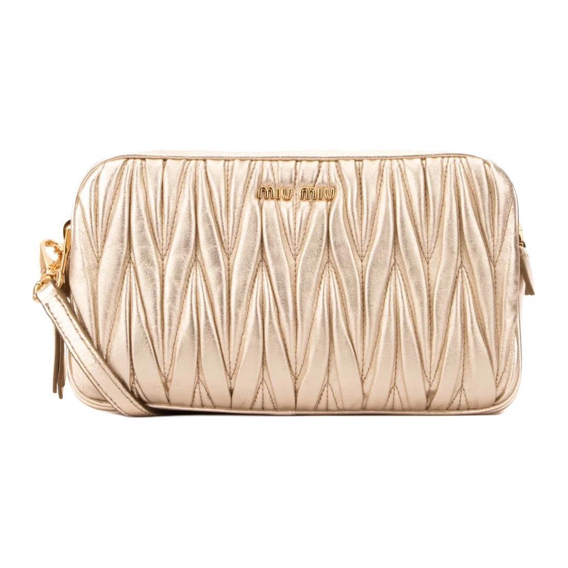 

MIU MIU Женская сумка через плечо из телячьей кожи Gold