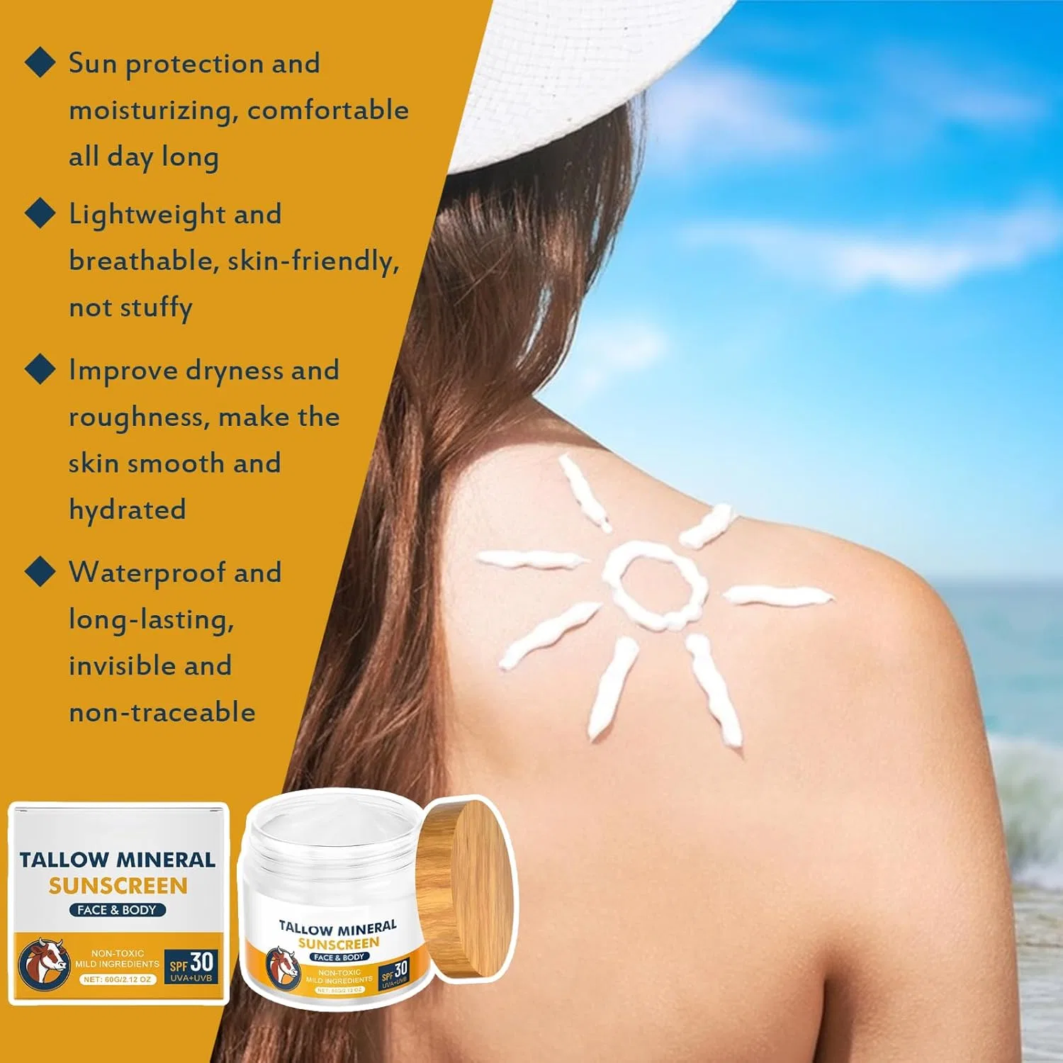 Солнцезащитный крем Tallow Beef Tallow SPF 30 с оксидом цинка, 60 г Acarey, D*1 — фото 3