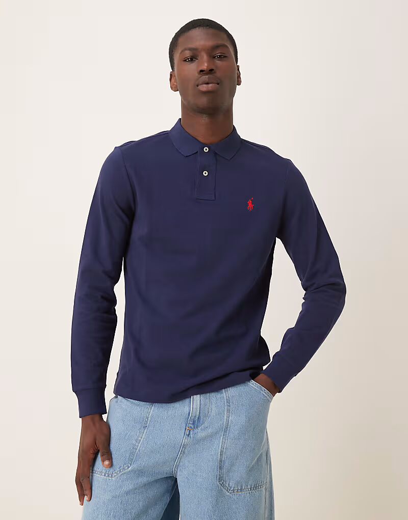 

Polo Ralph Lauren Icon Logo Поло с длинными рукавами в темно-синем цвете