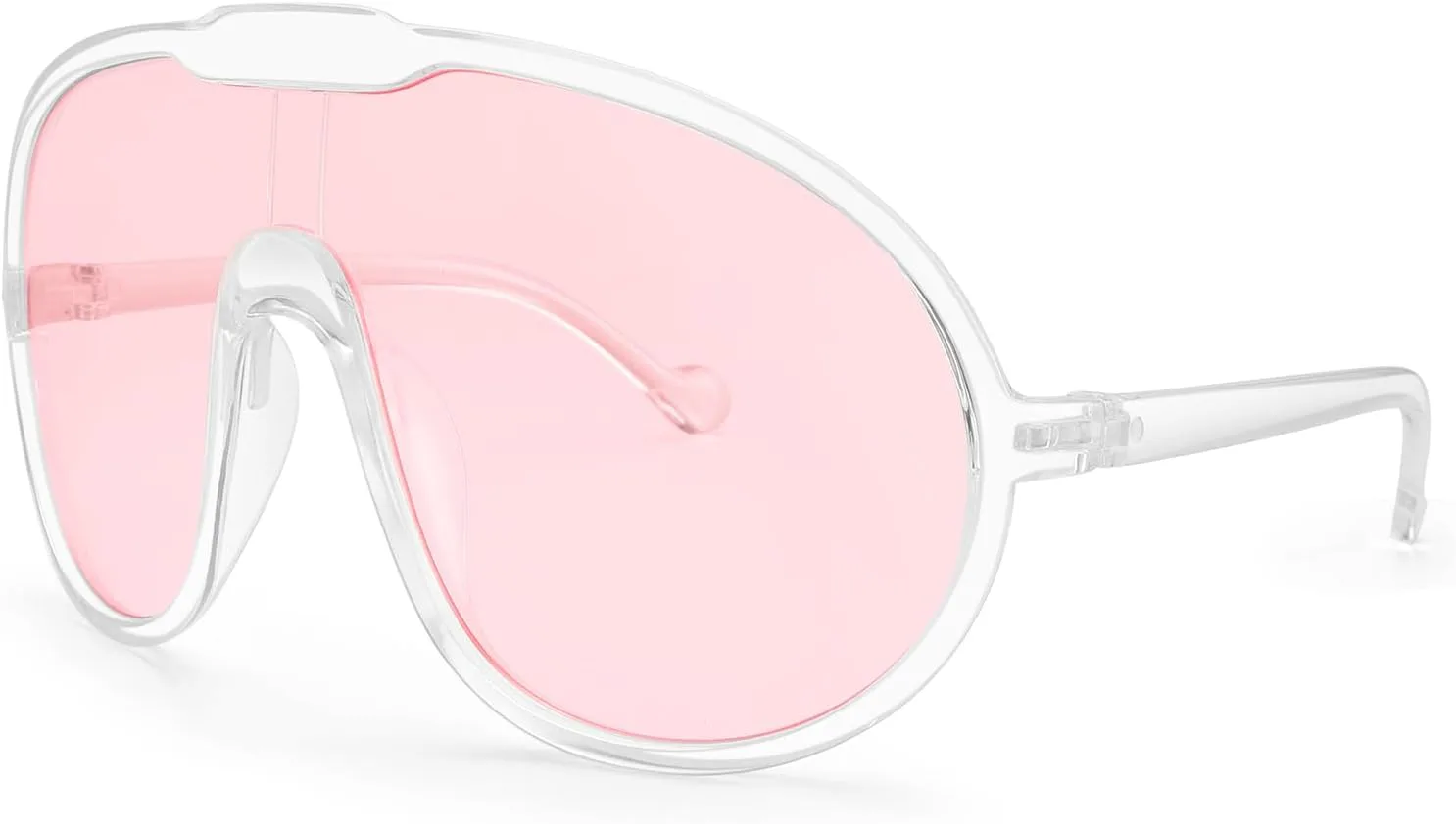 

Солнцезащитные очки Dollger Oversized One Piece для женщин и мужчин, модные, с обтекаемой формой и защитой от УФ-излучения UV400, Transparent Frame Pink Lenses