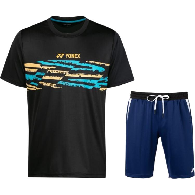 

YONEX Повседневный спортивный комплект для мужчин черный топ + navy blue шорты