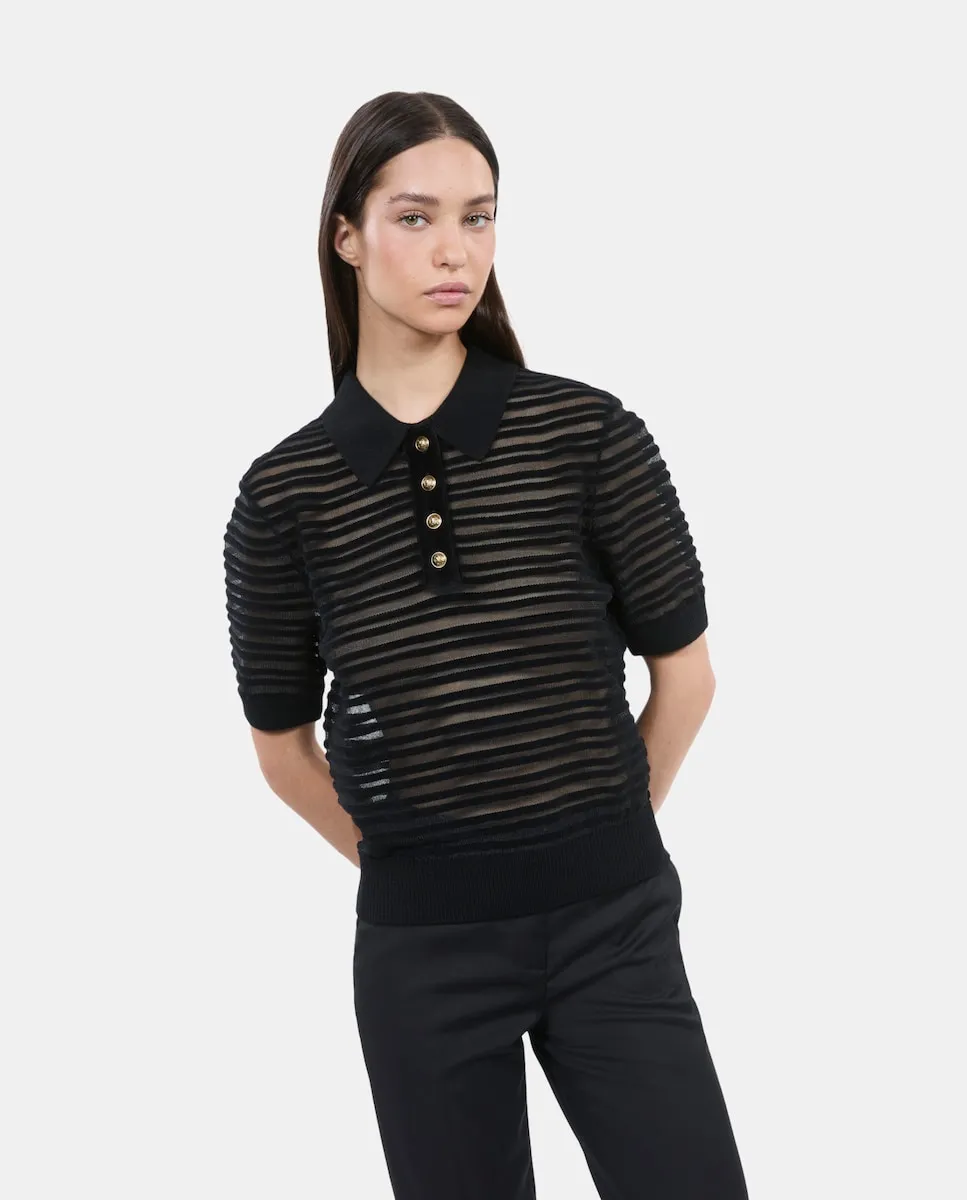 

Женская трикотажная рубашка-поло с прозрачными вставками The Kooples, черный