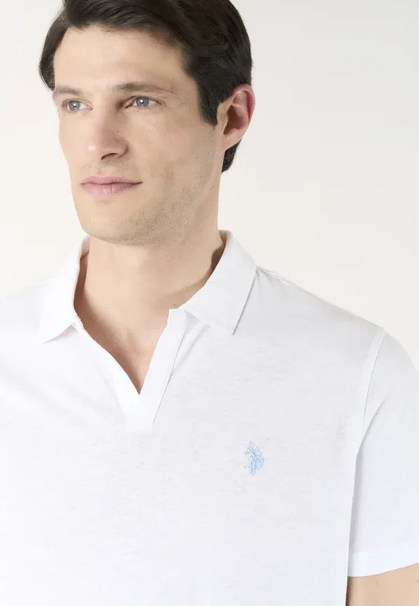 Рубашка поло хлопок и лен U.S. Polo Assn., белый — фото 4