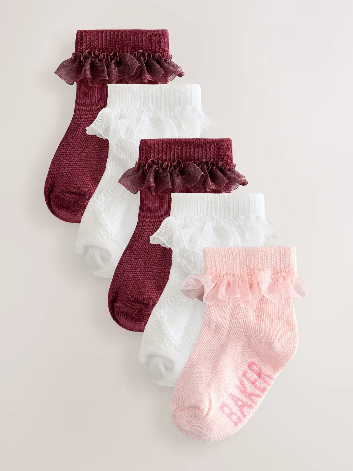Носки детские, 5 пар Baker by Ted Baker, бордовый/экрю/розовый