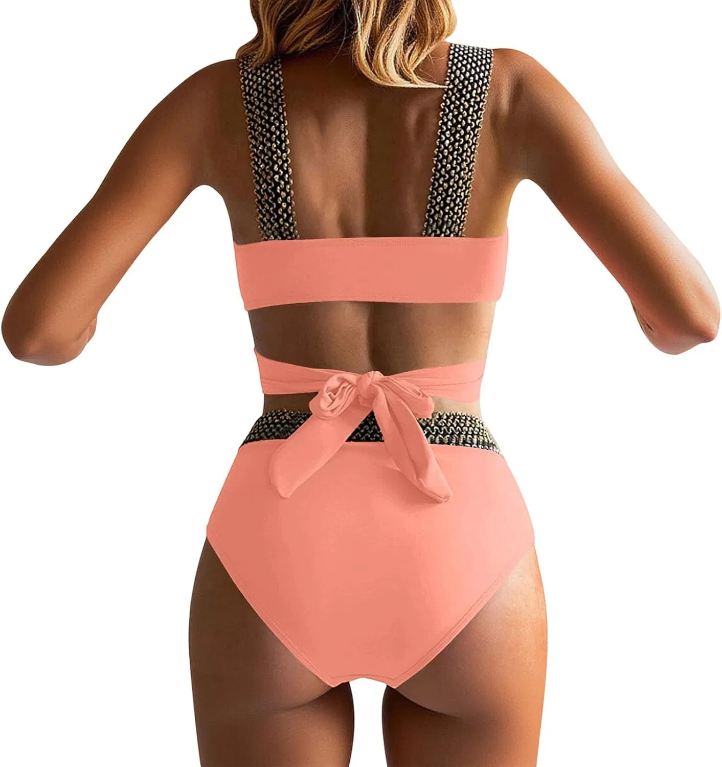 Женский бикини-комплект с перекрестной шнуровкой на спине, Pink — фото 4