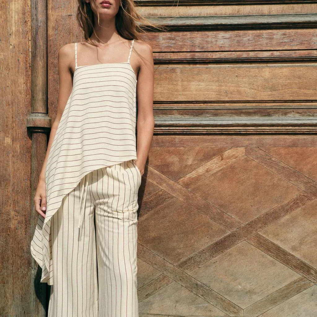 Женская майка на бретелях с красно-белой полоской ZARA, Red Stripes — фото 4
