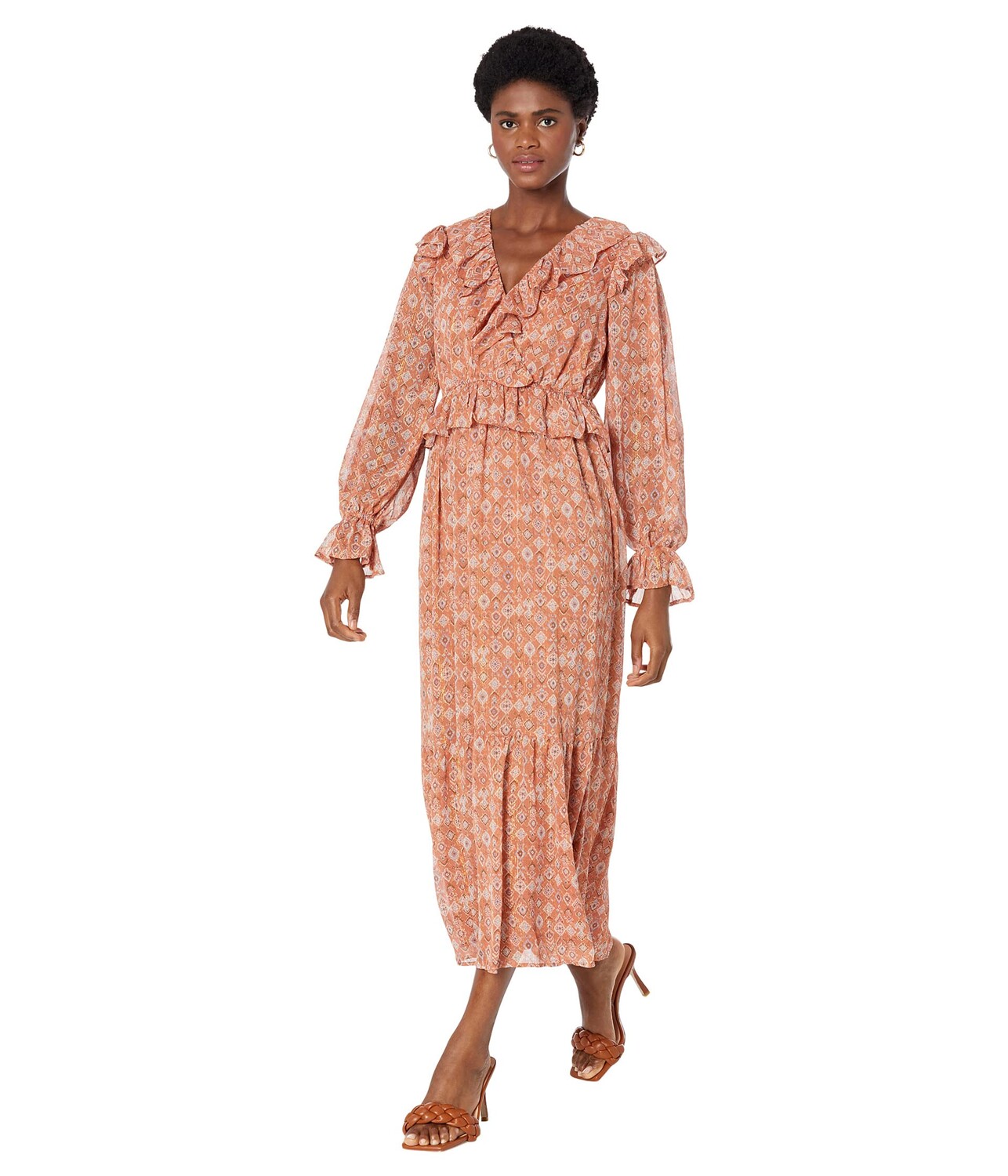 

Платье MOON RIVER, Smocked Ruffled Printed Midi Dress
