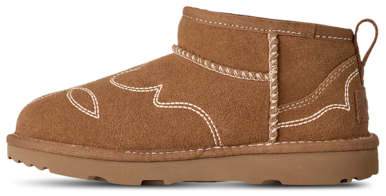 Детские ботинки для девочек с западной вышивкой UGG Ultra Mini Western, Chestnut/White — фото 2