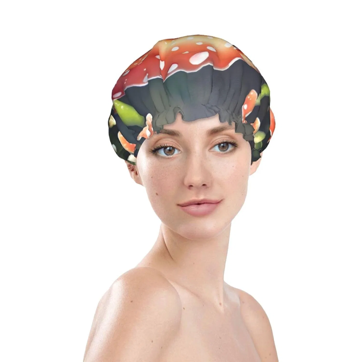 Шапочка для душа с Mushroom Pattern, KWQDOZF, двойной слой, водонепроницаемая, One Size — фото 2