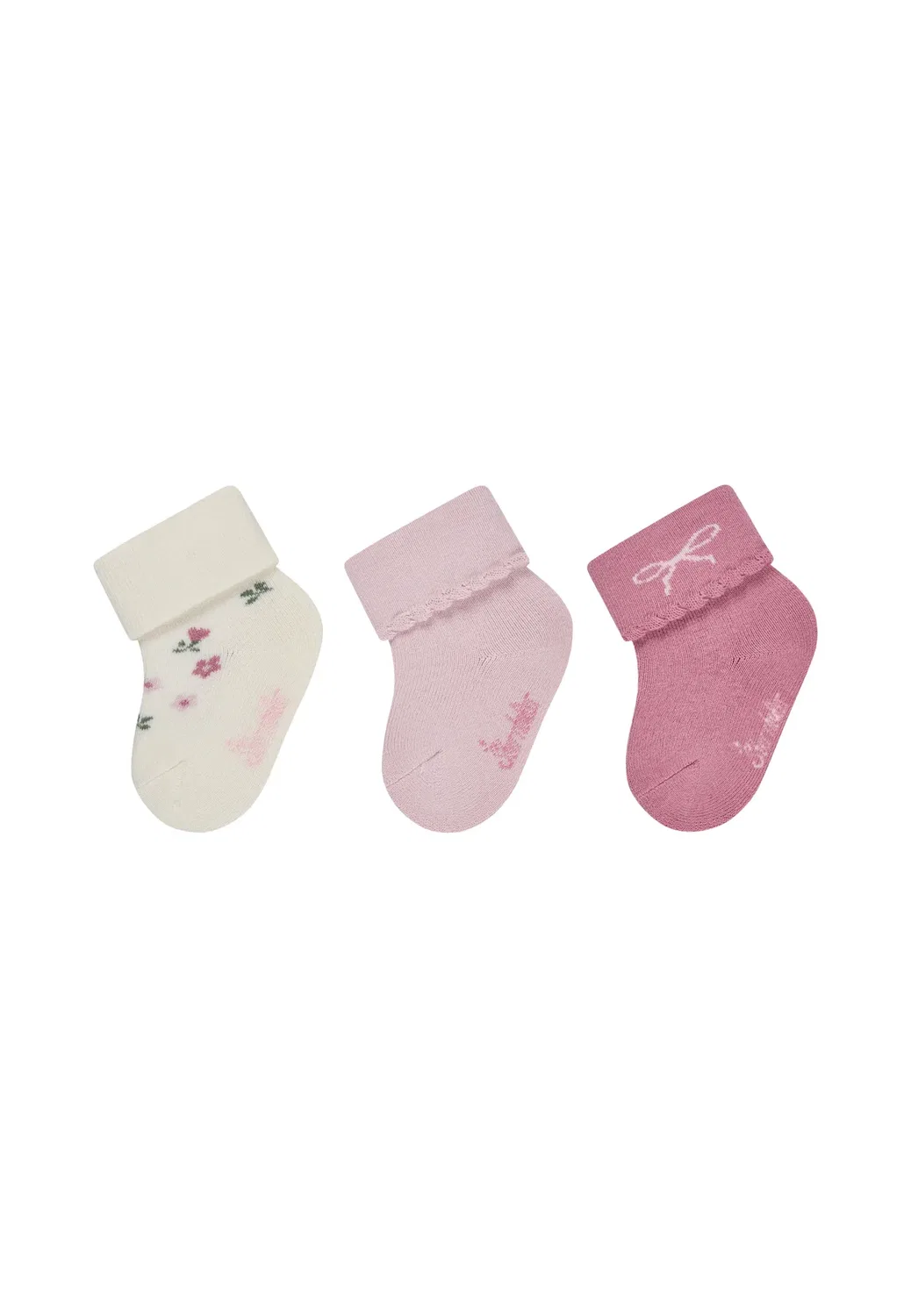 Детские носки mit umschlag 3er Pack blumen, uni und schleife - носки Sterntaler, Ecru