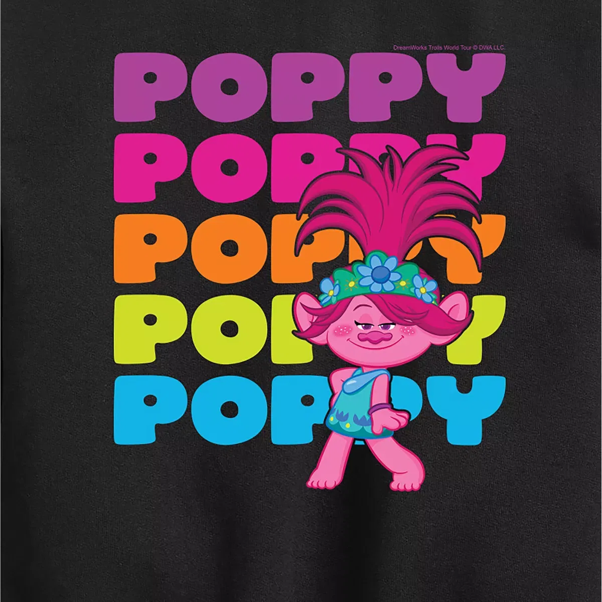 Детское худи с принтом Trolls Poppy Stacked Name, черный — фото 2