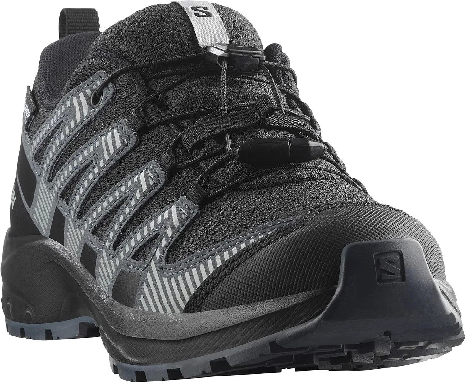 Детские кроссовки для бега по бездорожью XA Pro V8 Mid Waterproof Salomon, Black/Turbulence/Quarry — фото 3