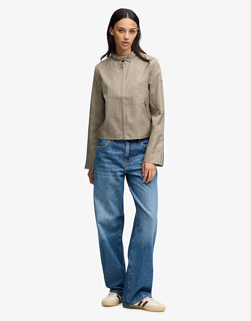 Куртка Superdry Moto в клетку, коричневый, микро-гусиная лапка — фото 3