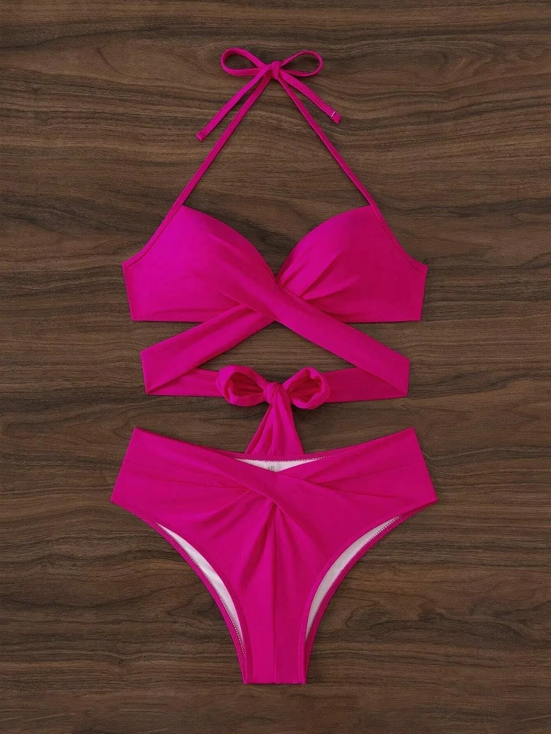 Женский бикини-комплект с завышенной талией Push Up, Hot Pink — фото 4