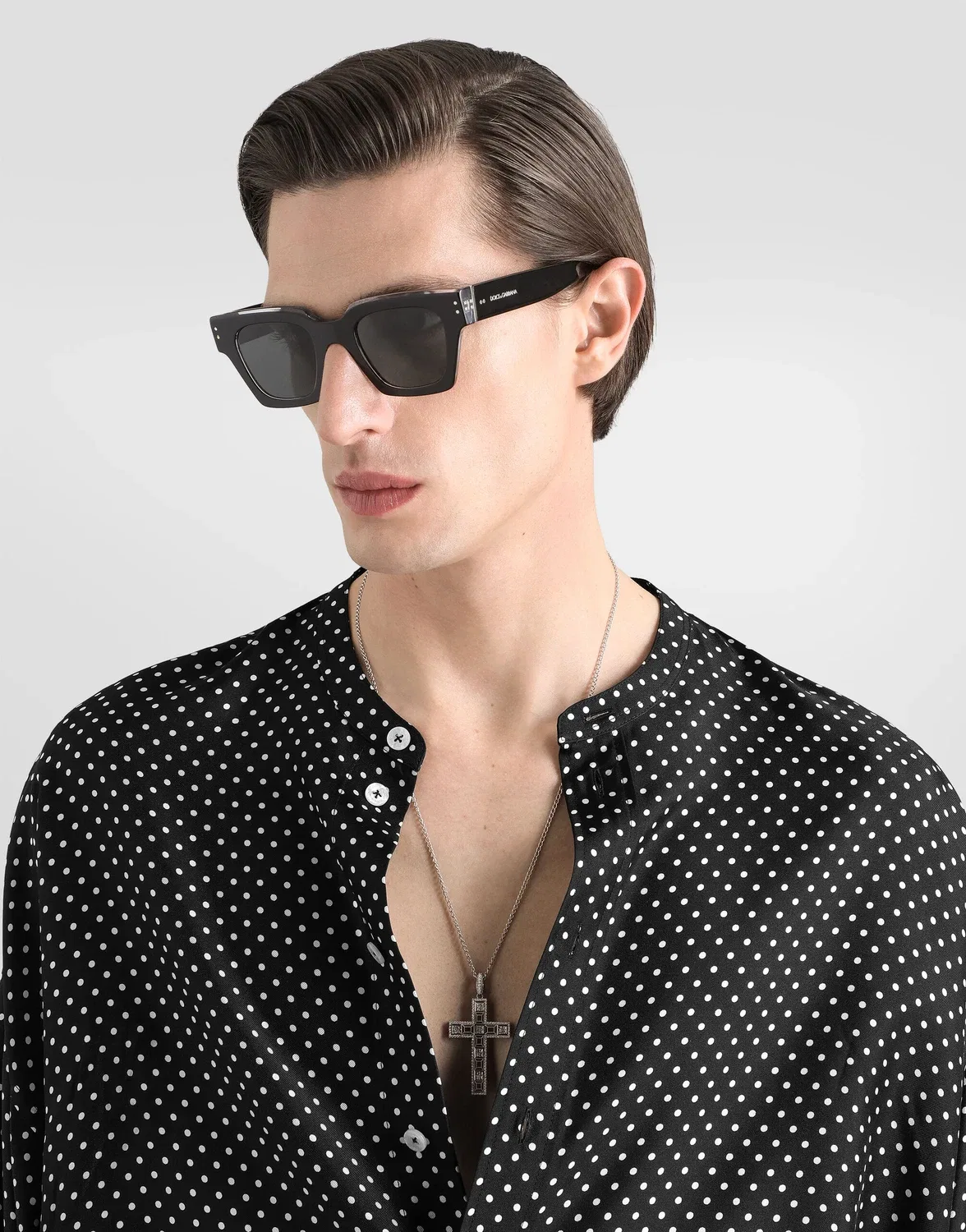 Шелковая саржевая рубашка в горошек Dolce & Gabbana, черный — фото 4