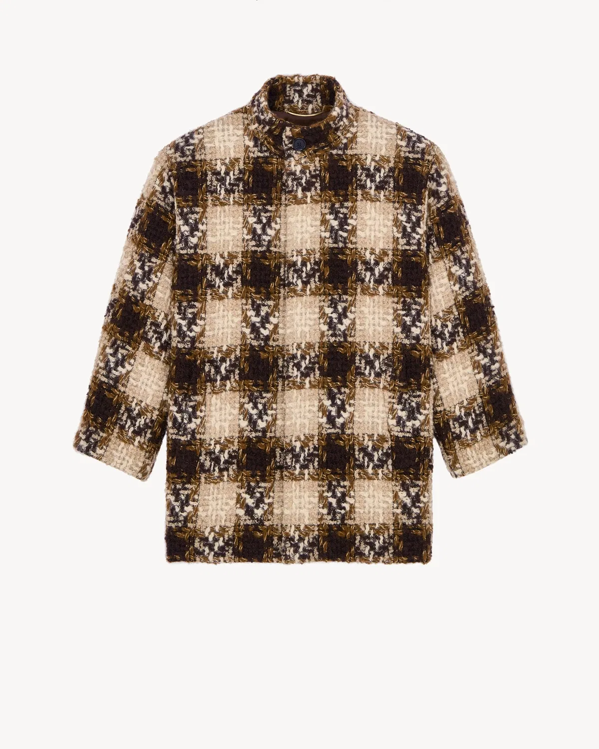 Укороченное пальто из твида в клетку SAINT LAURENT, черный