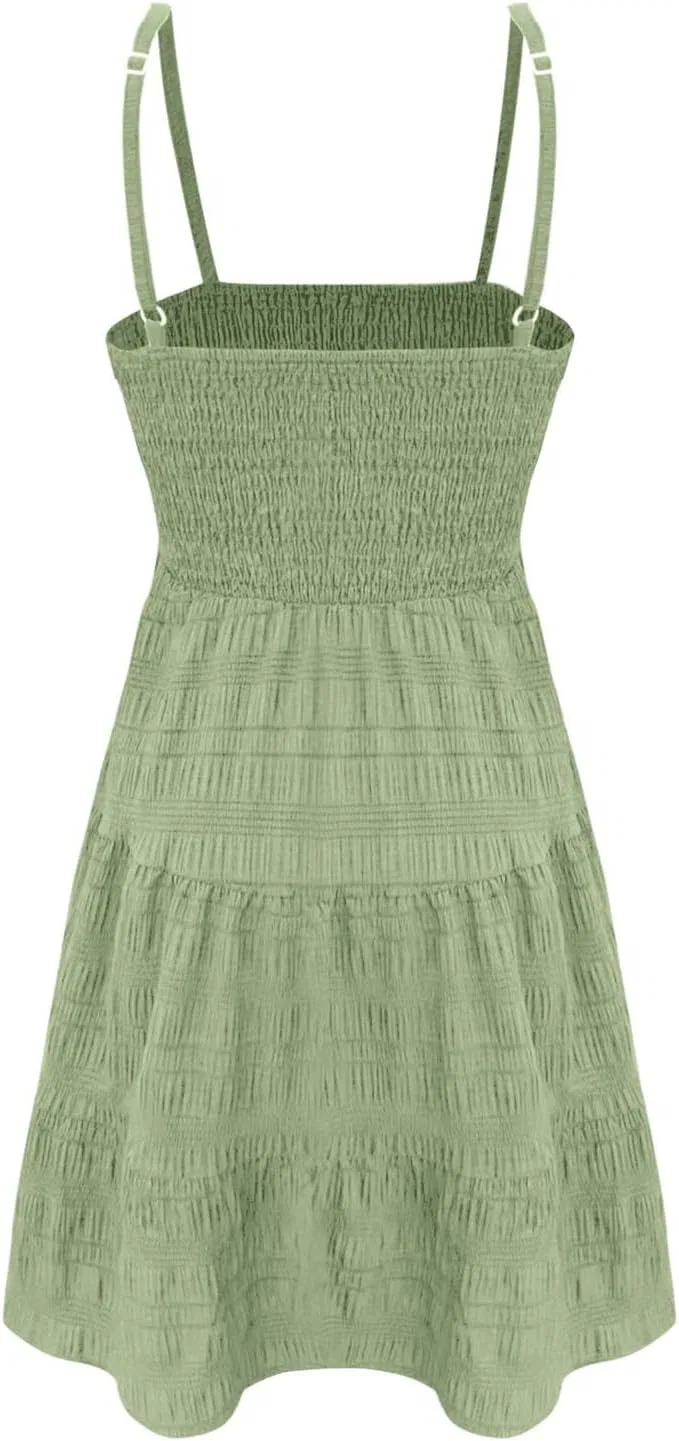 Женское мини-платье на бретелях с смок-деталями, Mint Green — фото 4