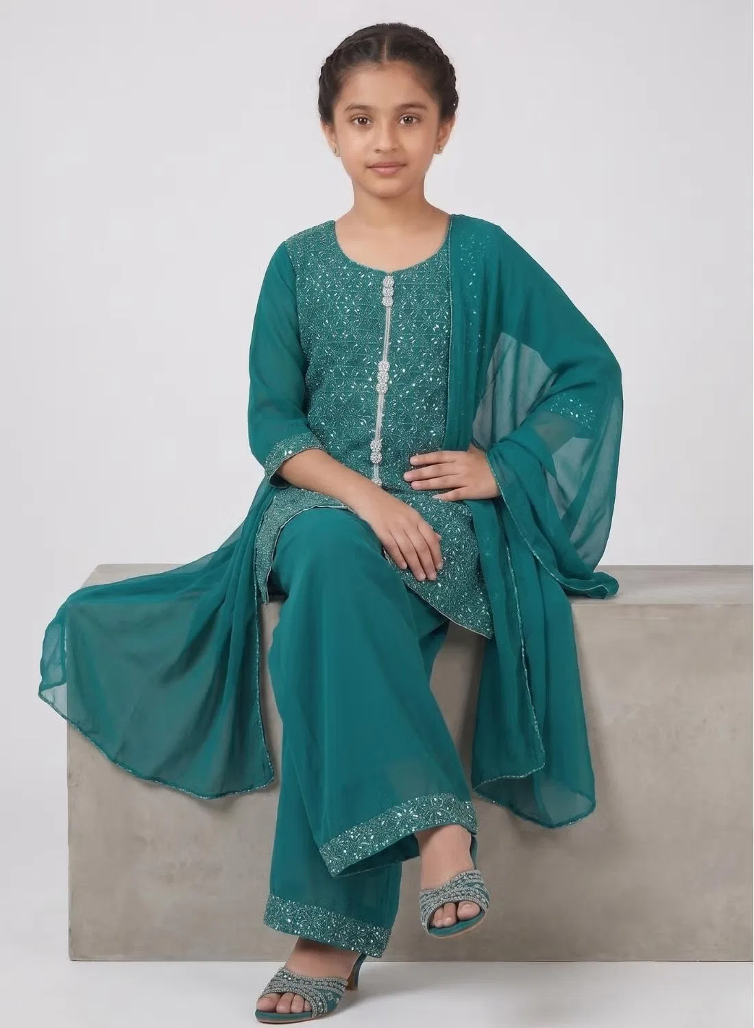 Комплект курта шарара с дупаттой Girls Kurta Sharara Babyqlo, бирюзовый — фото 3