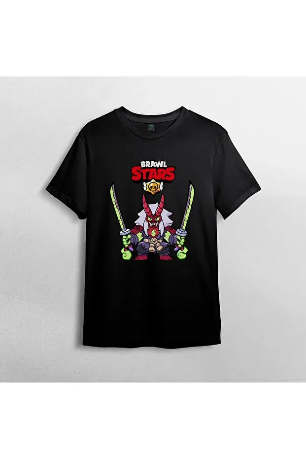 Детская футболка для девочек с принтом Brawl Stars Kenji Oni Pixxa, Black — фото 2