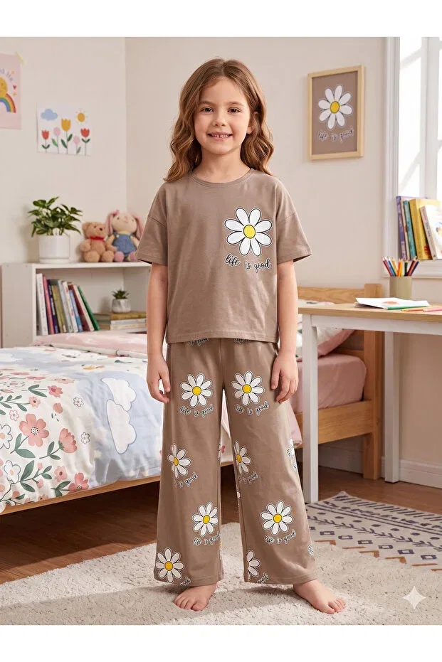 Детский комплект для девочек с принтом Daisy Flower Pijamakids, Beige