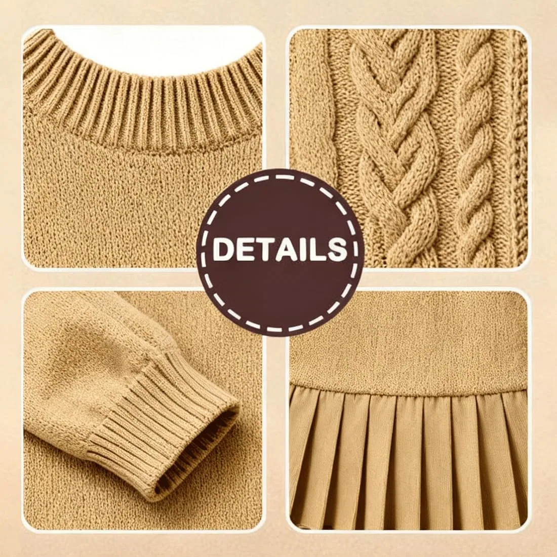 Женское платье-свитер с воротником-хомутом, с косами, модель Pleated Patchwork, армейский зелёный — фото 4