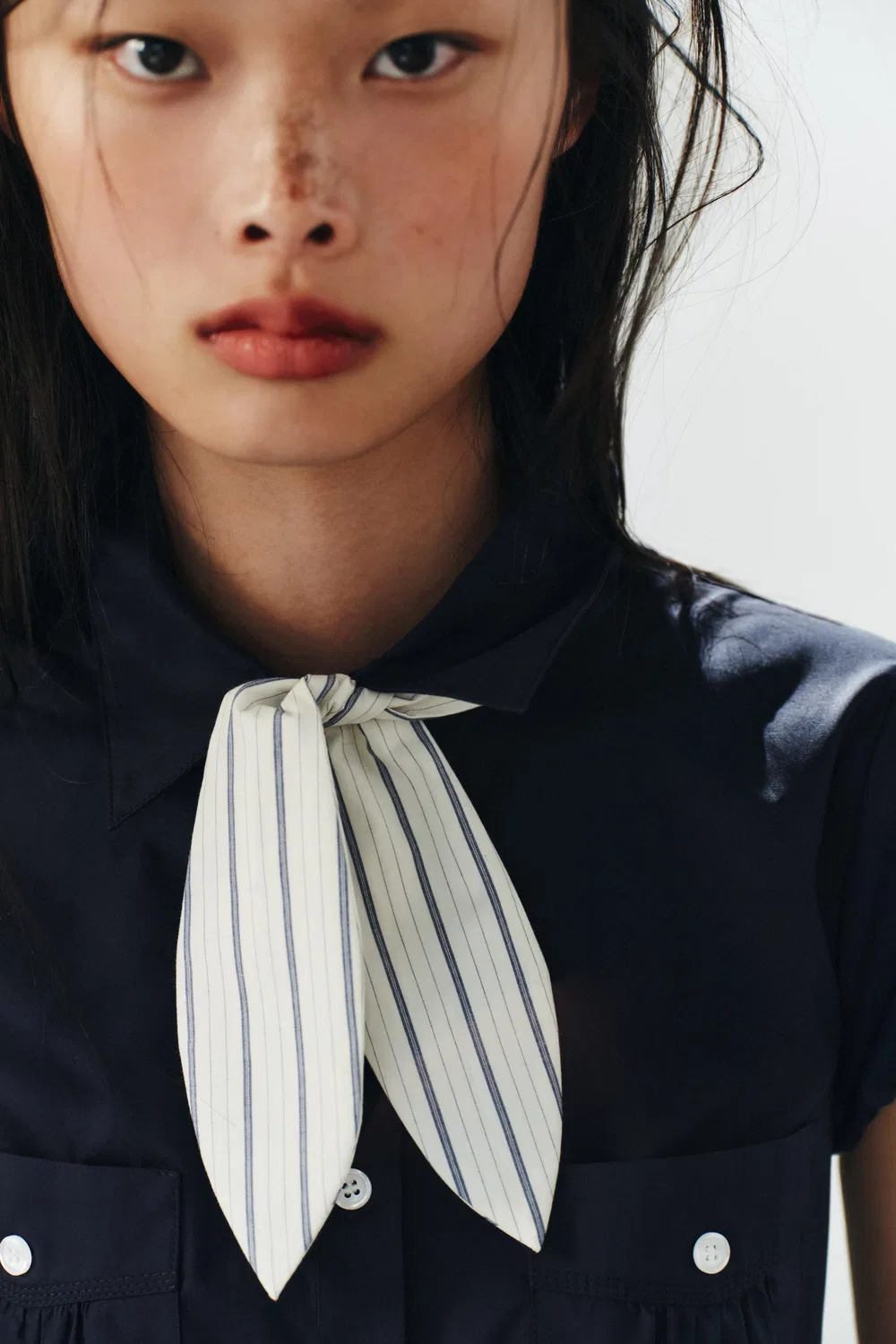 Рубашка классического кроя с карманами и шарфом. ZARA, Navy blue — фото 4