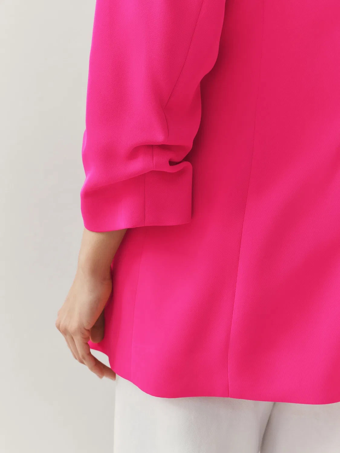 Блейзер свободного кроя с рукавами-буфф, модель Relaxed Ruched Sleeve Next, ярко-розовый — фото 4