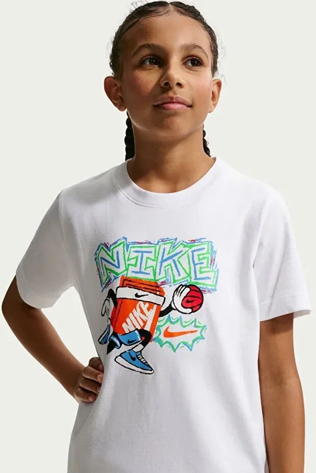 Детская футболка для девочек с принтом Sportswear Kids Tee Box Hoops Kids Tee Graphic Printed Children's T-Shirt Nike, White